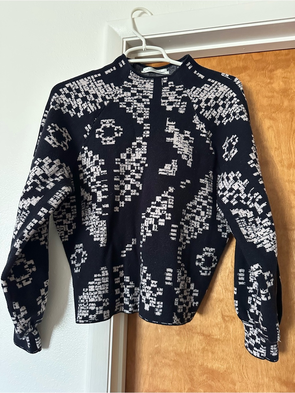 Anthropologie Beatriz-Mock Neck Black & White Patterned Sweater M